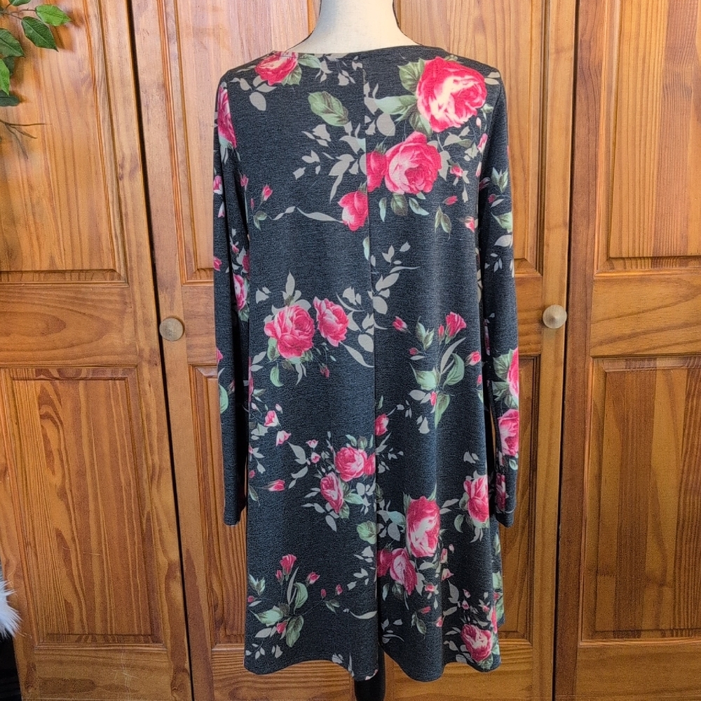 Elegant Floral Knit Criss-Cross Neckline Midi Dress XL             CC148 - Picture 5 of 6